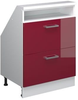 Vicco Armario de Cocina para Techo Inclinado R-Line, Rojo Brillo Intenso/Blanco, 60 cm con 2 cajones