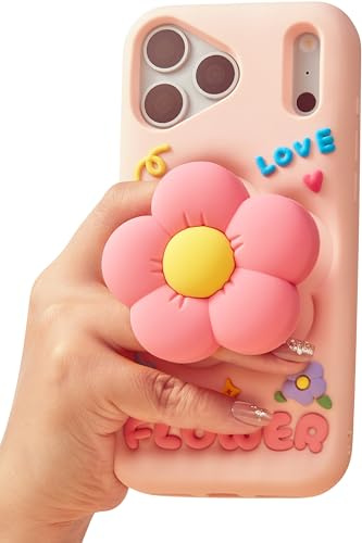 TUFTA for iPhone 17 Pro Max Case, Kawaii 3D Flower Pop-Up Grip for Girls