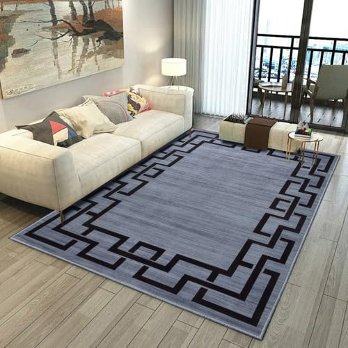 Aspire Homeware Rugs Living room 120 x 170 Anti Slip Greek Key Style Bedroom Rug – Soft Easy to Clean Carpets for Nursery Room Playing mat – Non-Shedding Large Grey Area Rugs for Office (Nico)
