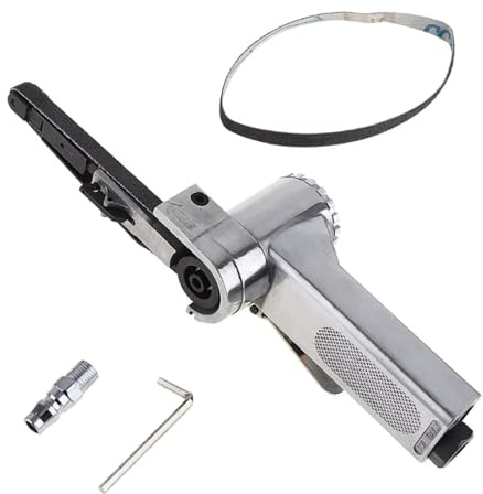 Professioneller pneumatischer Bandfeilenschleifer, 3/8 x 13 Zoll, inklusive Riemen, 180° drehbarer, geeignet zum Schweißen, Entgraten, Luftbandschleifer, pneumatisches Werkzeug für die