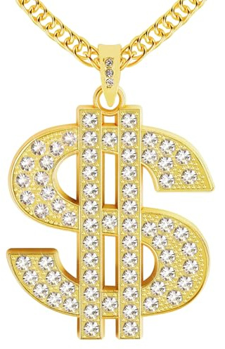 Lysjoy Goldkette Fasching, Dollar Kette Gold, Zuhälter Rapper Kostüm Herren Karneval, Hip Hop Goldkette Kostüm Karneval, Gold Kette Dollarzeichen Herren 80er Rapper Kettes Accessoires Fasching