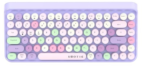 UBOTIE Tragbare bunte Bluetooth-Tastaturen, kabellose Mini-Tastatur, kompakt, Retro-Schreibmaschine, flexible 84-Tasten-Design-Tastatur, Violett