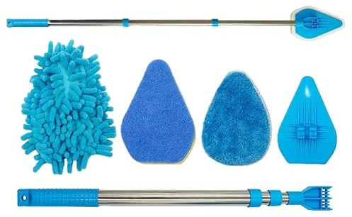 Unibos | Bathroom Tile Cleaner Telescopic Shower Mop Extendable Bath, Kitchen, Tub, Wall, Tile, Floor Cleaning Scrubber Tool Kit 45cm-86cm | Interchangeable Microfiber, Chenille & Sponge Pads