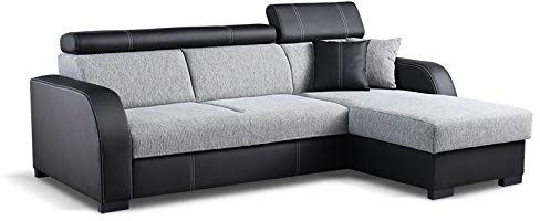 Couch mit Schlaffunktion Eckcouch Ecksofa Polstergarnitur Wohnlandschaft - COBBY (Ecksofa Rechts, Schwarz)