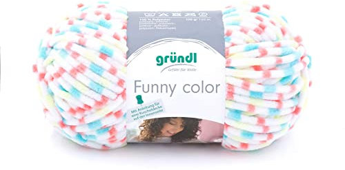 Gründl Funny color (Samtartiges Chenille Strick- & Häkelgarn aus 100% Polyester, 100 g / 120 m, Nadelstärke: 5-6, 1 x 100 g), Turquoise-Coral Colour