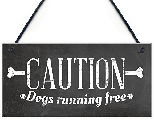 RED OCEAN Caution Beware Dogs Running Free Dog Pet Warning Sign Security Garden Door Wall Plaque