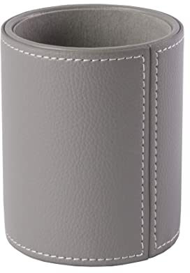 OSCO Grey Faux Leather Pen Pot | Pencil Holder | Desk Tidy | Office Organiser | Makeup Storage | Cosmetics Display | H10.5 x W8.7 x D8.7 cm |