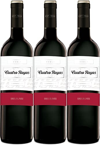 CUATRO RAYAS Tempranillo Roble - Vino Tinto DO Ribera del Duero (3 Botellas x 750ml)