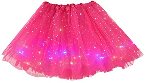 YEBIRAL Tutu-Rock Womens LED-Light Mini Tüllrock 50er Kurz Ballet 3 Layers Tanzkleid Unterkleid Cosplay Petticoat Rock Festliche Karneval Kostüm (Y-1 Hot Pink)