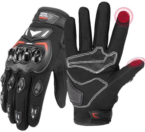 KEMIMOTO Motorcycle Gloves for Men, Touchscreen Cycling Gloves for Outdoor Sports On-Road Off-Road Mountain Motorcycle Motorcross Motorbike Dirt Bike Bicycle Racing ATV UTV