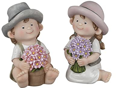 Small-Preis Deko-Figuren Sommerkinder Greta und Franz Gartenkinder sitzend auf Zitrone mit Getränk in der Hand Frühjahrsdeko Sommerdeko für Innen und Außen im 2er Set 301