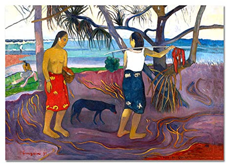 Giallobus - Cadre - Paul Gauguin - sous l'arbre (I raro Te oviri) - Verre Acrylique - 70x50 - Prêt à accrocher - Peintures Modernes pour la Maison