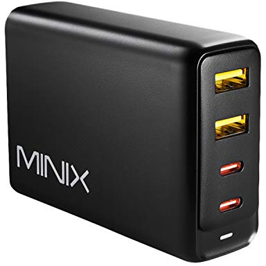 MINIX 100 W Turbo GaN Ladegerät mit 4 Anschlüssen, universelles Schnellladegerät 2 x USB-C Power Delivery 3.0 (max. 100 W), 2 x USB-A Quick Charge 3.0 (max. 18 W), direkt von MINIX. (NEO P2)