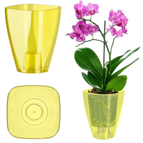 KADAX Flowerpot, Slim Orchid Pot, semplice fioriera, secchio di fiori per orchidea, erba da ragazzo, margherita, roba per cucina e soggiorno (⌀ 12 cm, angolare, giallo)