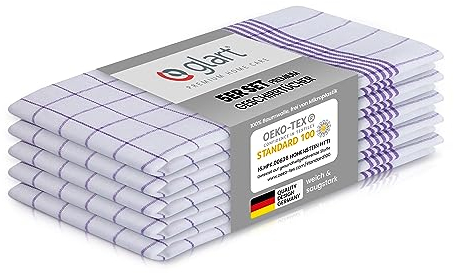 Glart 48KV1 5er Set Geschirrtücher Küchentücher, 50x70 cm, 100% Baumwolle Oeko-TEX, kariert, vorgewaschen, Karo lila, One Size
