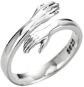 Anello regolabile in argento Sterling 925, con mani abbracciate, per donne e uomini