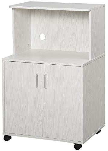 HOMCOM Chariot desserte Micro-Ondes Placard 2 Portes - dim. 60,4L x 40,3l x 97H cm - Blanc