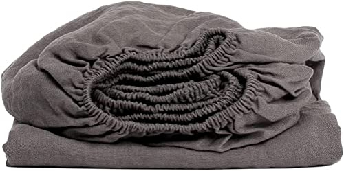 My Linen Home Spannbettlaken aus 100% Stonewashed Leinen Dunkelgrau, 160x200cm I Kontinuierlich elastischer Saum I Temperaturregulierend und Atmungsaktiv I Sanft, weich selbst zur empfindlichsten Haut