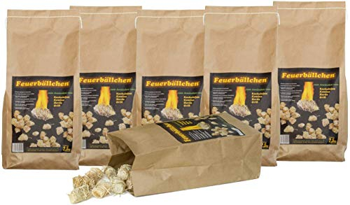 Accendifuoco RaiffeisenWaren Palle di fuoco, Accendifuoco per barbecue, Accendifuoco per caminetti, Accendifuoco (Accendifuoco ecologici a base di prodotti naturali, per l'accensione di carbonelle, falò o caminetti) 6 sacchi da 2,5 kg