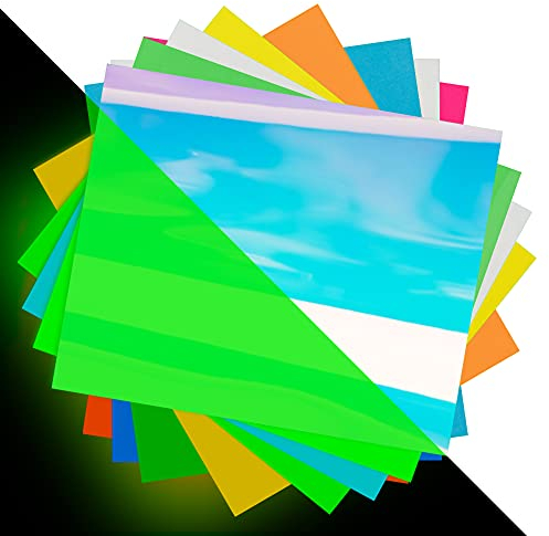 TOHHOT Glow in the Dark Wärmetransfer-Vinyl, HTV, zum Aufbügeln, PU-Vinyl, 30,5 x 25,4 cm, leuchtende fluoreszierende Farbe für T-Shirts, 8 Farben