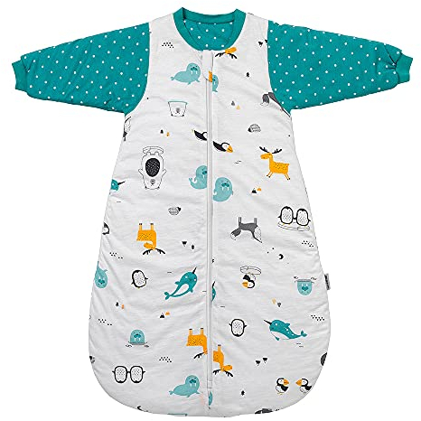 schlummersack Winterschlafsack Baby Bio Baumwolle 90 cm Polarfreunde | Babyschlafsack mit Ärmel 3.5 Tog Baby Schlafsack Winter | Winter Schlafsack Baby Bio