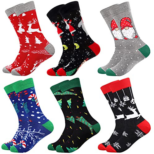 Blu Ninfee Herren Weihnachtssocken, Lustige bunte Socken, Warme Socken mit Motiv, Verrückte Socken für Weihnachten Geburtstag Adventskalender 6 Paar 43-46