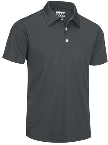 TACVASEN Polo Shirts for Men Short Sleeve Quick Dry Summer Gym Workout Polo T Shirts Casual with Button Dark Grey,M