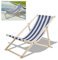 Yakimz Liegestuhl aus Holz, Premium Liegestühle Relaxliege, Strandliege, Sonnenliege für Erwachsene, Strandstuhl Campingstuhl mit modernem Design, Blaue und weiße Streifen