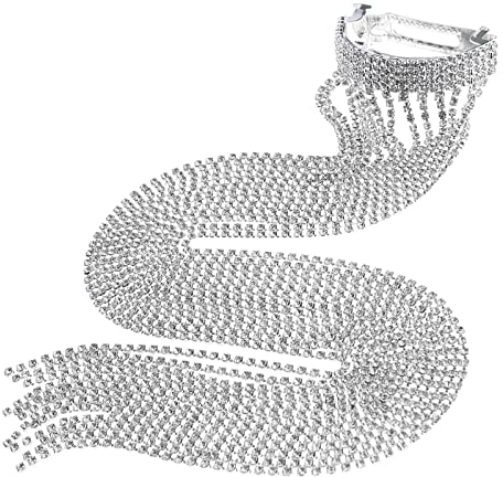 YINETTECH Haarklammern Lange Kette Quaste Haarspange Glänzende Strass Mode Haarnadel Kopfschmuck Pferdeschwanz Haarschmuck für Mädchen Frauen Silber 39cm