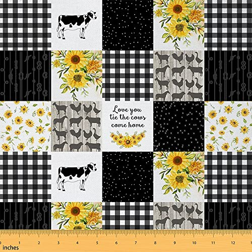 Sonnenblume Stoff Meterware Stoff Kuhdruck Stoff Meterware Hund Gitter Huhn Stoff Gelber Blumen Wildtier Dekorstoff Bauernhaus Pflanzen Dekorationsstoff Schwarz Weiß 92 x 150 (HxB)