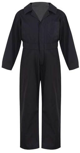 TTAO Kinder Arbeitsoverall Einteilige Blaumann Schutzanzug Jumpsuit Atmungsaktiv Frühling Herbst Junior Rallyekombi Freizeitanzug Größe 110-176 Schwarz 170-176