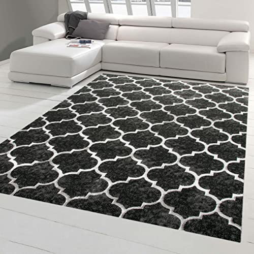 CARPETIA Designer und Moderner Teppich Marokko Wohnzimmerteppich Orient in Grau Schwarz Größe 160x230 cm