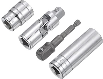 sourcing map Socket Accessory Set, 20mm Shallow and Deep Socket Universal Joints 1/4 Hex Shank Impact Adapter with 1/2 Drive