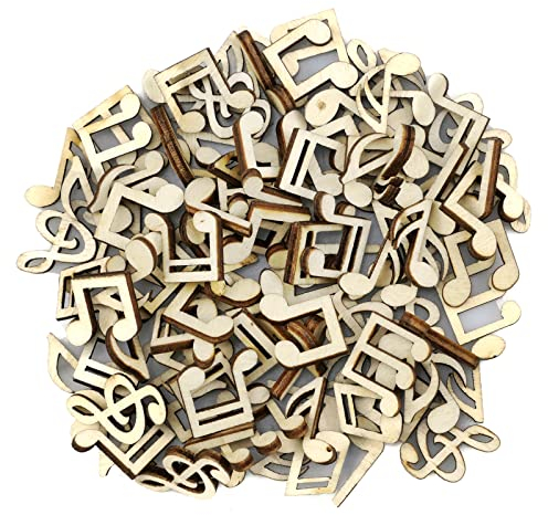 oupados 200 Stücke Musiknoten Holz Scheiben Verzierungen aus Holz Holzrohlinge Hölzerne Musiknoten Streu Deko Tischdeko Holzscheiben Deko klein zum Basteln für DIY Scrapbooking Musik Party Hochzeit