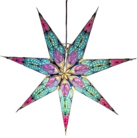 YEPSIO Paper Star 7-Spitzige Laterne Lampenschirm Papierstern Groß 60 cm Stern Hängende Dekorationen für Weihnachten Hochzeit Heimdekoration Geburtstag Party Glitzer Meeresgrün Rot Multi 7 001