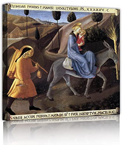 Fra Angelico Wandkunst Drucke Flucht nach Ägypten Leinwandbilder Abstrakte Mythologie Poster für Wohnzimmer Dekor Fertig zum Aufhängen 65x65cm Innenrahmen