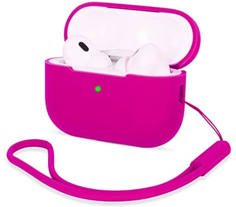 AOTUAO Kompatibel mit AirPods Pro 2 Hülle Case, Silikon Stoßfeste Schutzhülle für AirPods Pro 2. Generation 2022 Case Cover mit Silikon Lanyard, Front-LED Sichtbar, Rose Pink