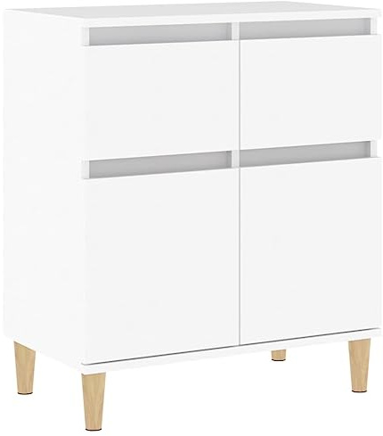 vidaXL Sideboard, Kommode mit 2 Schubladen 2 Fächern, Highboard Wohnzimmerschrank mit Holzbeinen, Schrank Anrichte Beistellschrank, Weiß Holzwerkstoff