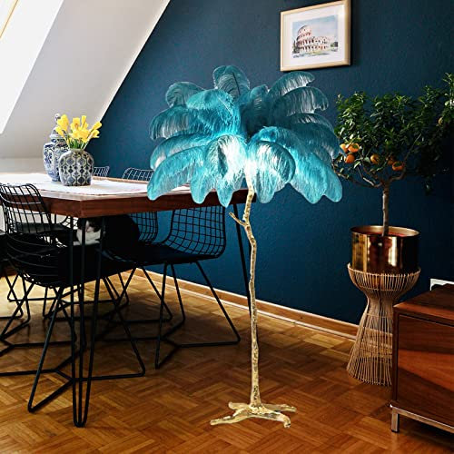 Feder Stehlampe, hohe Feder Straußenfederlampe, natürlicher Straußenfedern Lampenschirm modernes Wohnzimmer, LED Leselampe stehleuchte, Gold, Bodenbeleuchtung für Wohnzimmer, Schlafzimmer, Ecke, Sofa