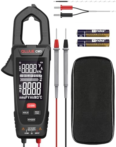 QLUUE Clamp Metri Multimetro Test di tensione AC/DC, strumento con tester automatico di tensione NCV, misurazione di corrente, tensione, temperatura, capacità, resistenza, passaggio