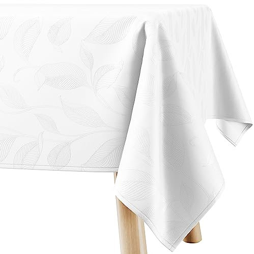 Filumi Tischdecke 140x280 cm Weiß Abwaschbar Für Indoor Outdoor Pflanzenmuster Amalu