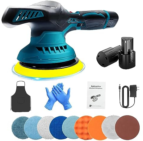 ACCIEEY Cordless Polisher Car Polishers and Buffers Cordless Car Polisher Car Polisher Battery Powered Powerful Motor Ergonomic Handle Dual Action with Gloves Apron Accessories