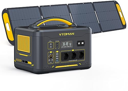 VTOMAN Jump 1500X Station électrique Portable avec 220W Panneau Solaire - 1500W/828Wh Generateur Electrique Portable LiFePO4 Batterie Générateur, PD 100W Typ-C Sortie/USB QC 3.0 Sortie, pour Camping