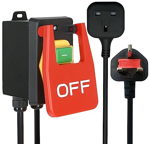 Btstil 220V Single Phase On/Off Switch, 16A Emergency Stop Push Button Switch with Large Stop Sign Paddle, Easy Contact for Quick Power Off for Table Saws and Other Electrical Equipment