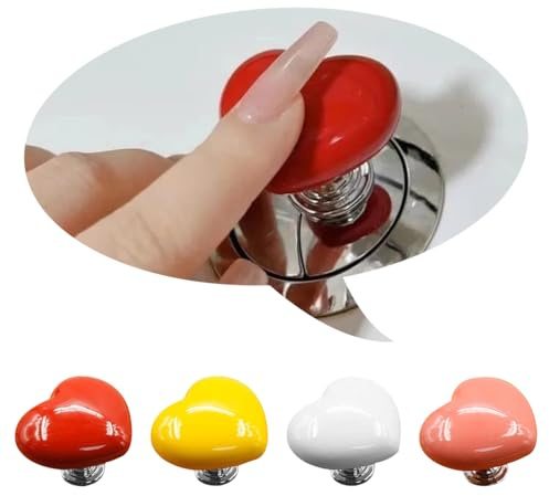 KyeeaDIY Love Heart Shaped Toilet Tank Button, 4Pcs Toilet Push Button Flush Replacement, Toilet Tank Button Aid Toilet Press Button Portable Accessory Handle Toilet Press Tool for Home (4pcs)