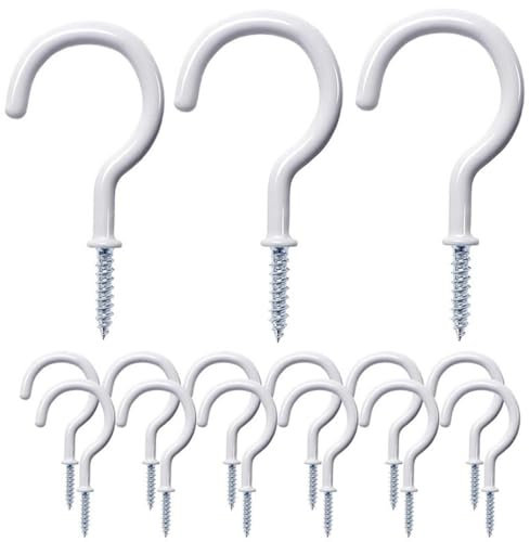 Lyxtiorn Paquete de 50 ganchos de rosca blancos de 1,27 cm para colgar tazas, ganchos de techo para colgar plantas, ganchos de madera para tazas
