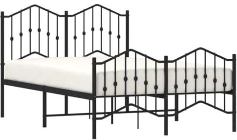 vidaXL Bettgestell, Bettrahmen mit Lattenrost Metallbeinen, Bett Gästebett mit Kopfteil Fußteil, Metallbett Doppelbett Schlafzimmerbett, Schwarz 120x200cm Metall