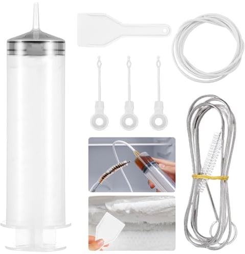 Set Pulizia Frigorifero, Strumenti per Pulizia Frigorifero, Kit Pulizia Frigorifero, Accessori Pulizia Frigorifero Con Siringa, Tubo, Raschietto, Insertis di Foro di Scarico (7PCS)