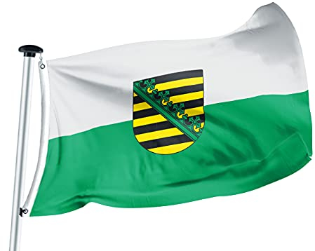 FLAGLY Premium Flagge Sachsen 100x150cm -115g/m² Stoffgewicht - gedruckt, robustes und witterungsbeständiges Glanzpolyester mit Ösen (100 x 150 cm, Sachsen)