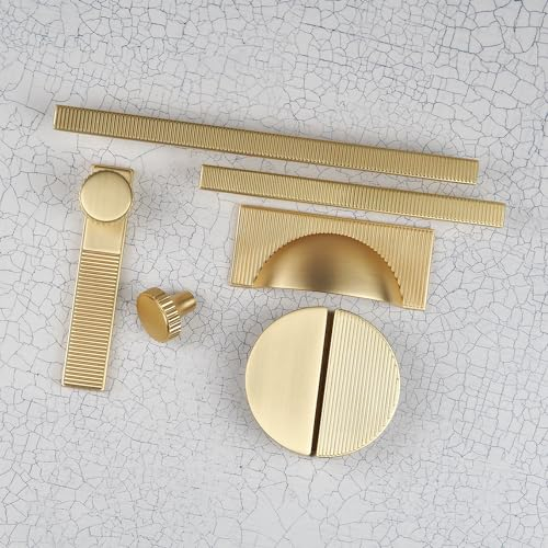 Handle & Home 64mm Brushed Brass Ribbed Kitchen Cupboard Cup Handle Cabinet Drawer Door Pull Dark Gold Design